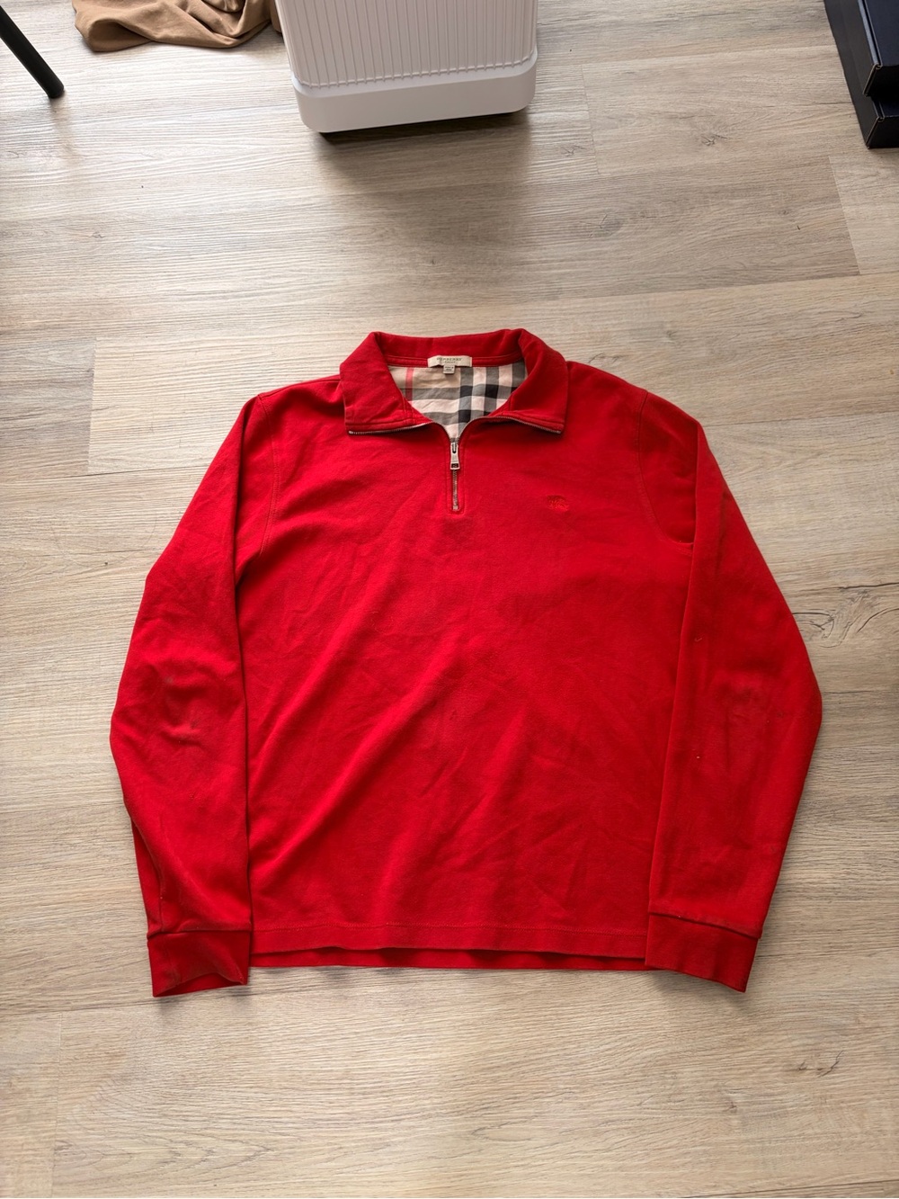 Vintage red Burberry quarterzip